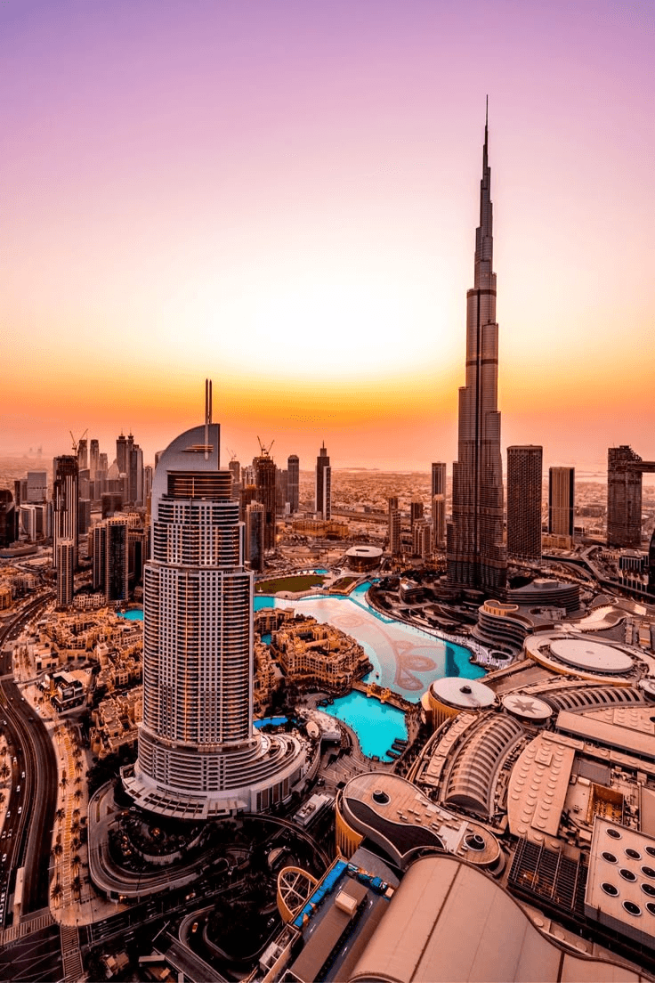 Dubai skyline at sunset